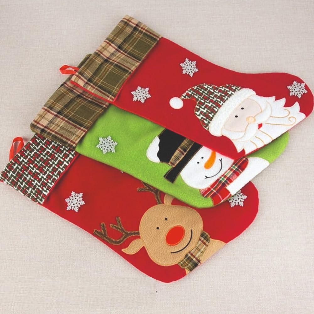 Plaid & Pine Stocking- Santa