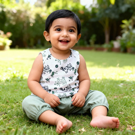 Organic Cotton Unisex Billi Print Jhabla Set