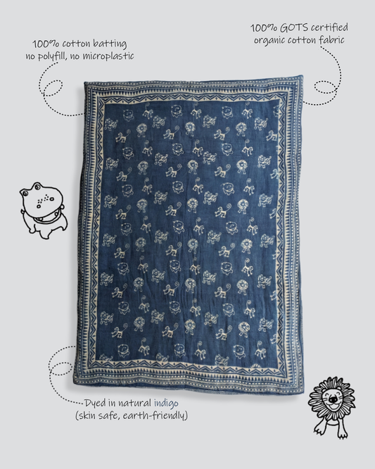 Organic Cotton Infant Reversible Zoo Blanket cum Quilt
