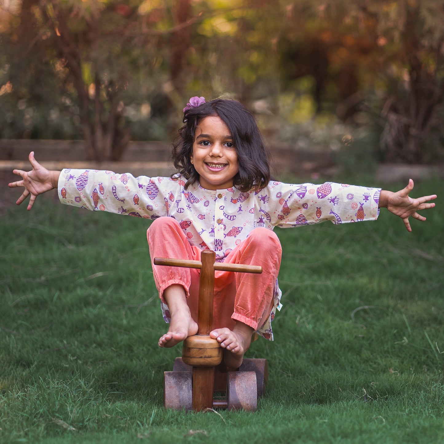 Organic Cotton Koi Mint Kurta and Pyjama Pants - Handcrafted & Unisex