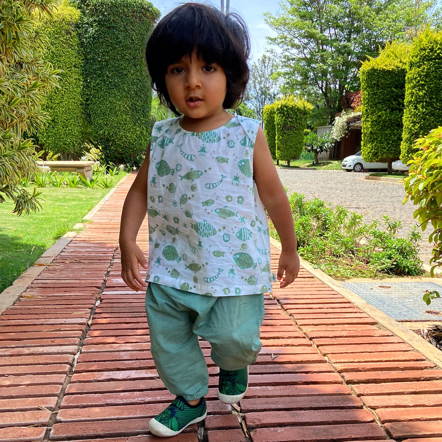 Organic Cotton Unisex Peach Koi Kurta and Pyjama Pants Set