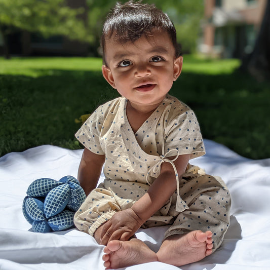 Organic Cotton Unisex Co-ord Set - Indigo Raidana Angrakha and Pajama Pants
