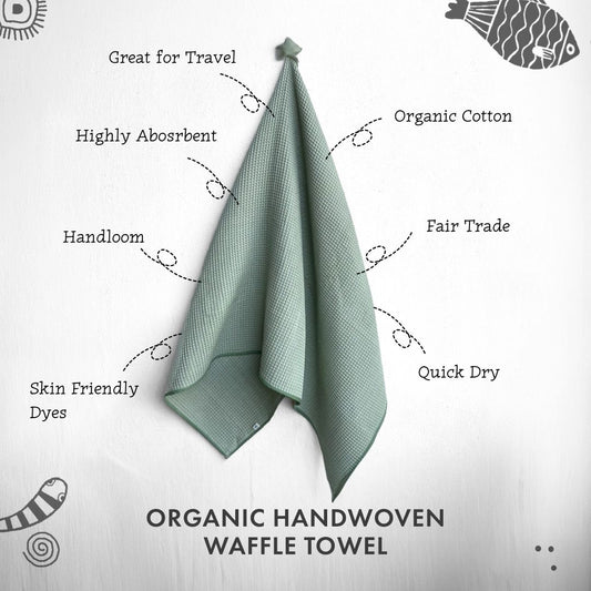 Organic Handwoven Mint Waffle Rectangular Towel