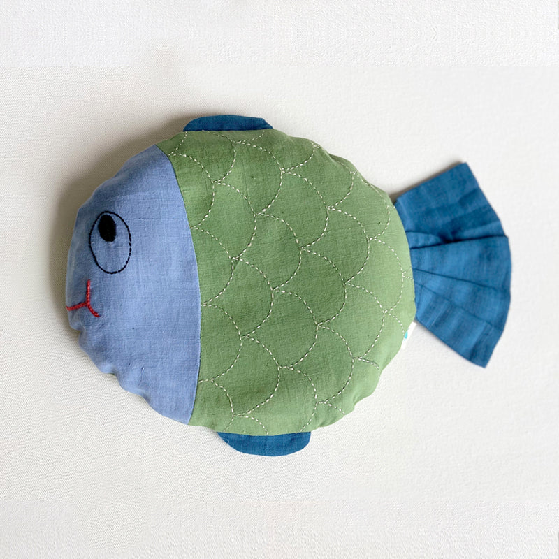 Hand-embroidered Organic Cotton Mustard Seeds Pillow + Maracas - Koi