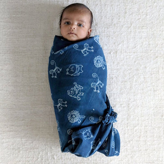 Newborn Gift Set | Organic Cotton Mustard Seeds Pillow and Swaddle + Maracas - Zoo