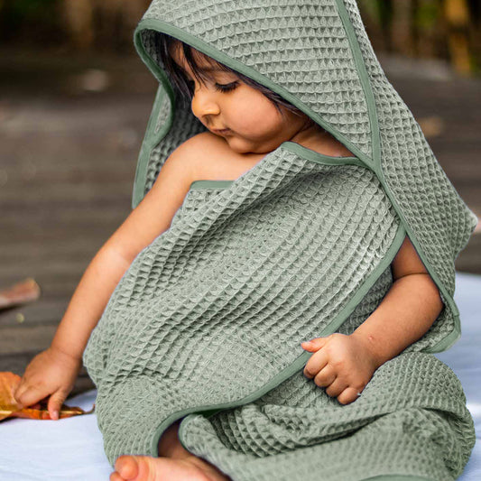Organic Handwoven Mint Waffle Hooded Towel