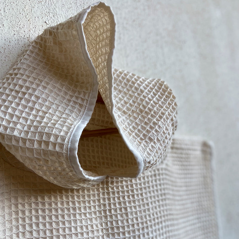 Essential Bag - Organic Handwoven Ivory Waffle Hooded Poncho Set