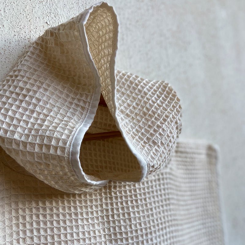 Essential Bag - Organic Handwoven Ivory Waffle Hooded Poncho Set