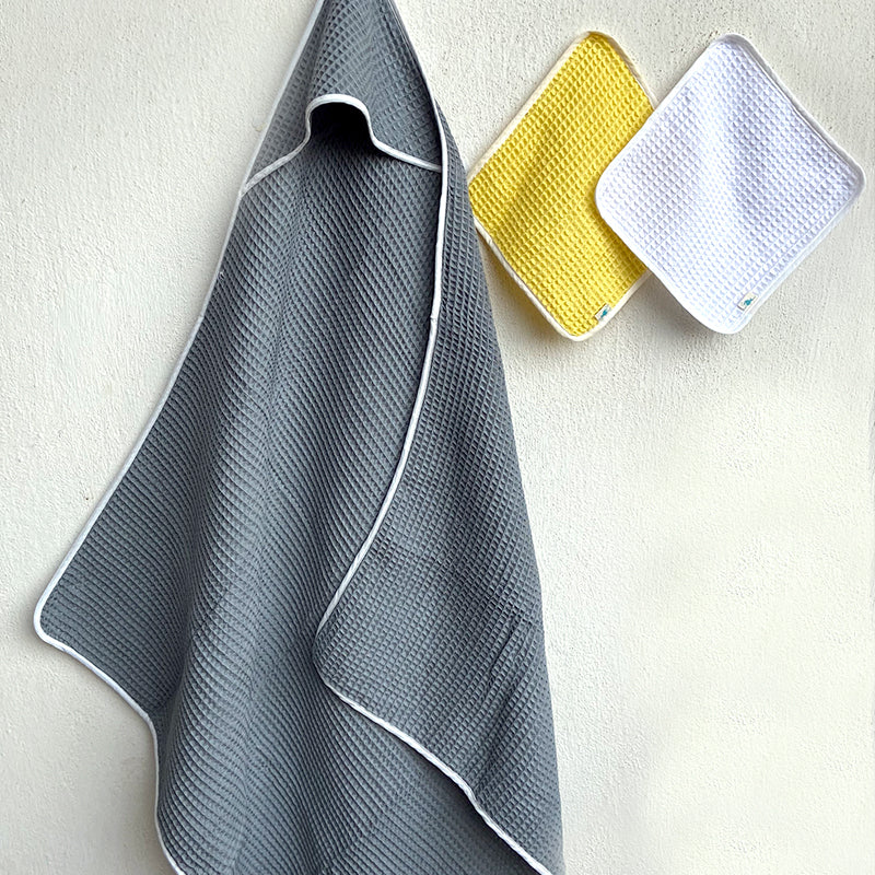Essential Bag - Organic Handwoven Grey Waffle Hooded Towel Set
