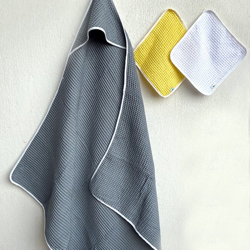 Essential Bag - Organic Handwoven Grey Waffle Hooded Towel Set