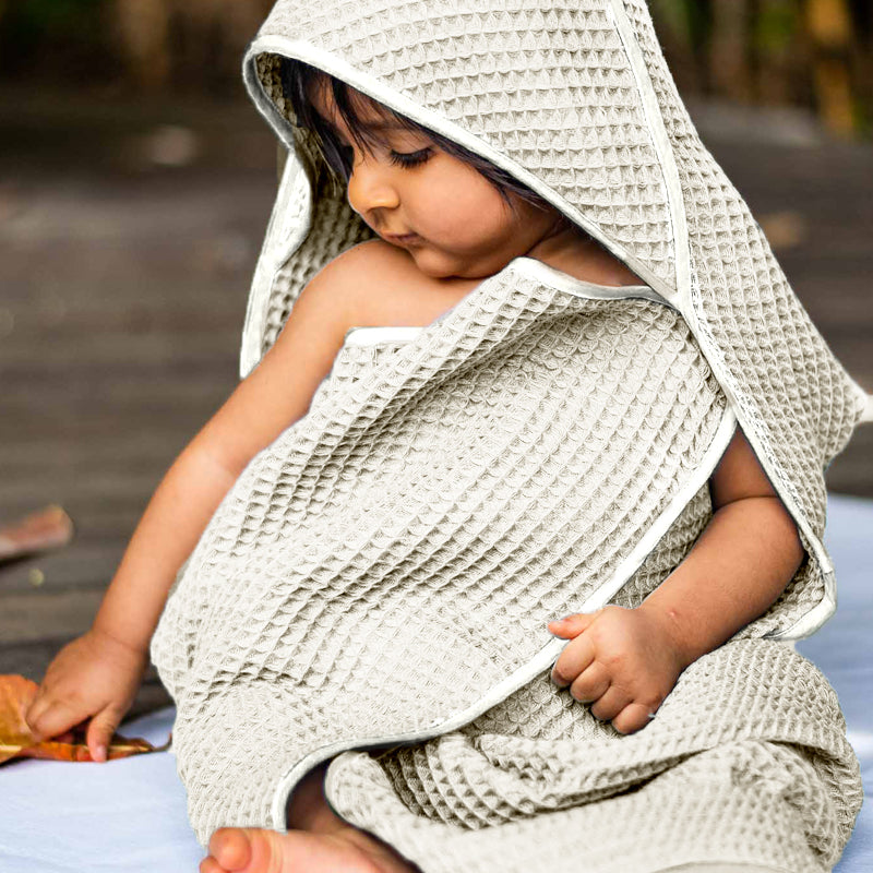 Essential Bag - Organic Handwoven Ivory Waffle Hooded Towel Set