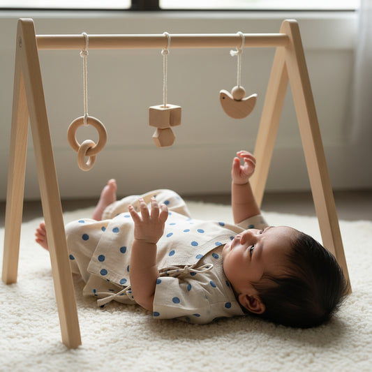 Organic Cotton Unisex Indigo Beige Polka Angarakha and Indigo Beige Polka Pajama Pants Set