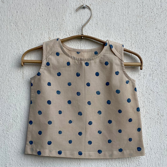 Organic Cotton Indigo Beige Polka Jhabla