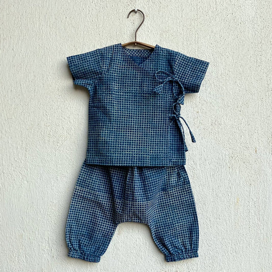 Organic Cotton Indigo Checks Angarakha / Kimono Top
