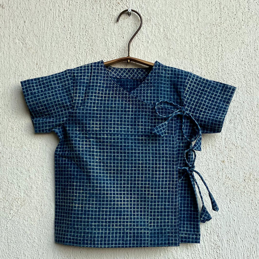 Organic Cotton Indigo Checks Angarakha / Kimono Top