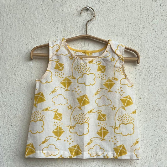 Organic Cotton Unisex Koi Jhabla Bag - Yellow Patang and Mint Koi