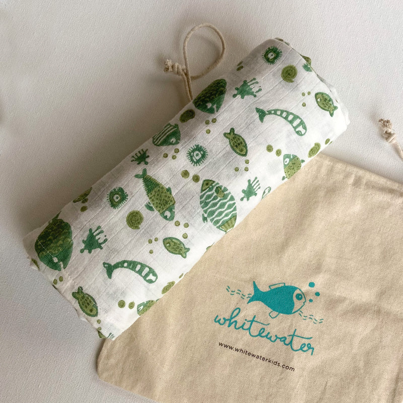 Organic Cotton Muslin Swaddle Wrap - Koi