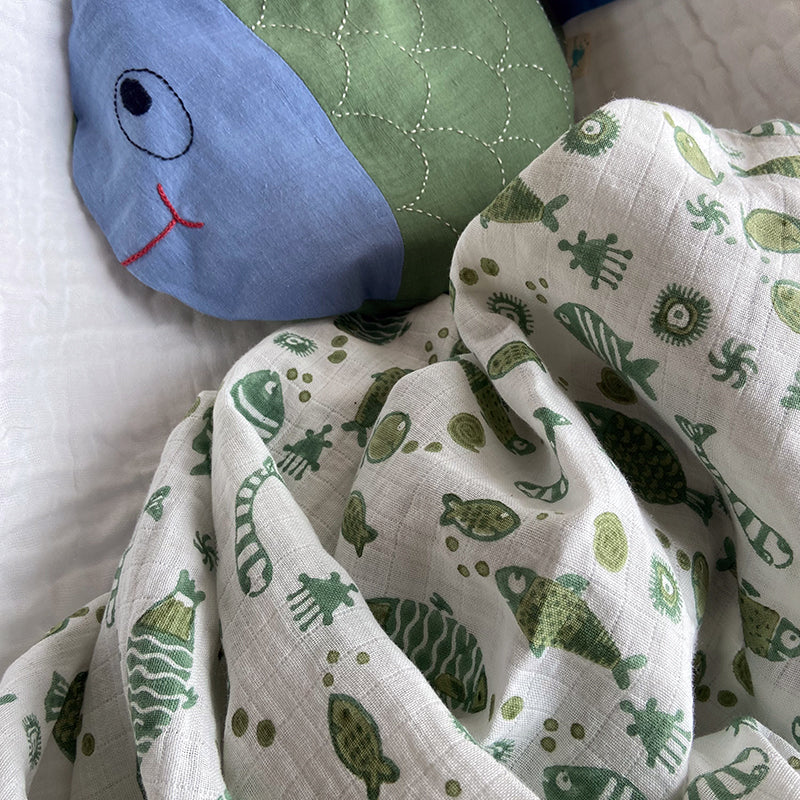 Organic Cotton Muslin Swaddle Wrap - Koi