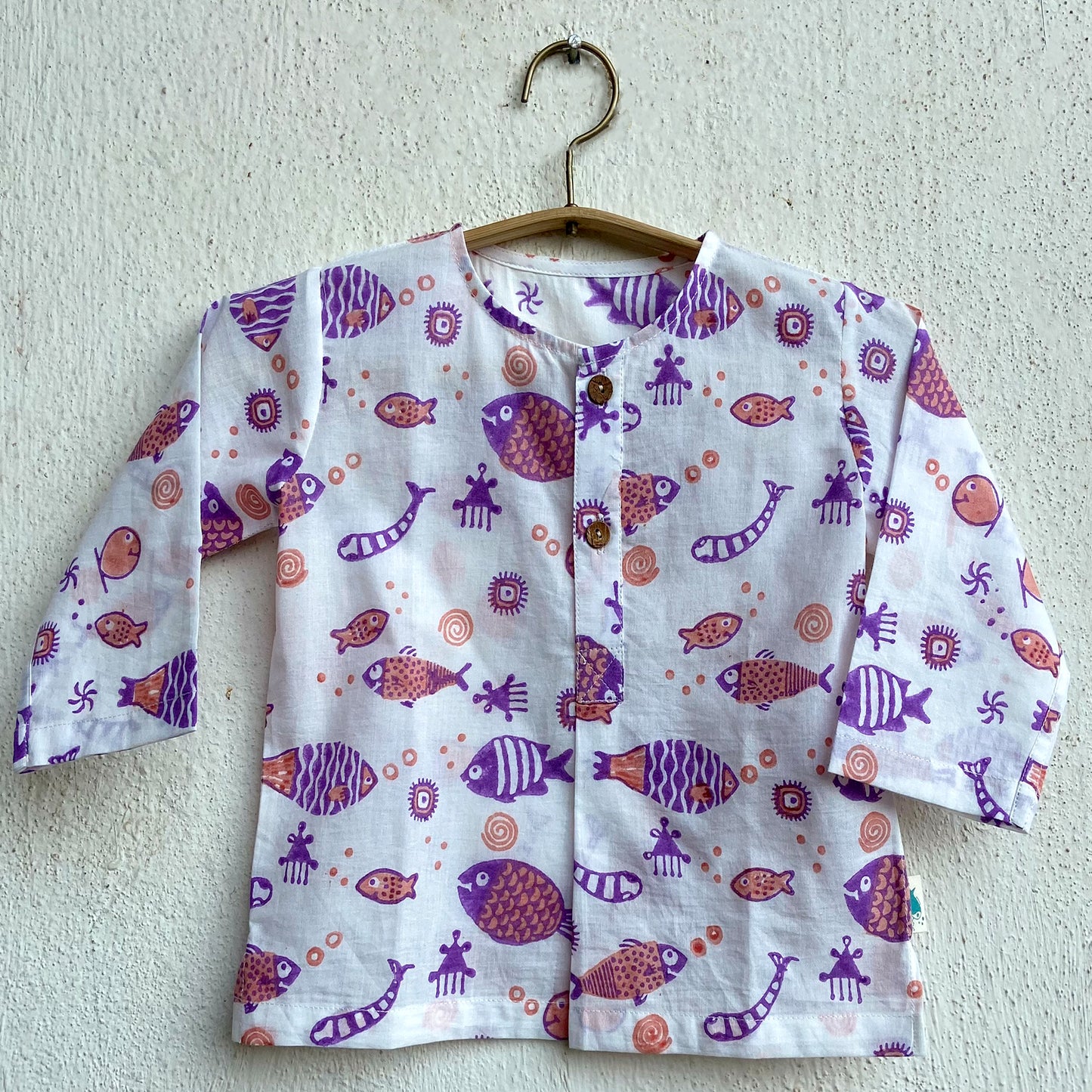 Organic Cotton Unisex Peach Koi Kurta and Pyjama Pants Set