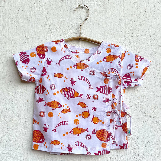 Organic Cotton Red Koi Angarakha / Kimono Top
