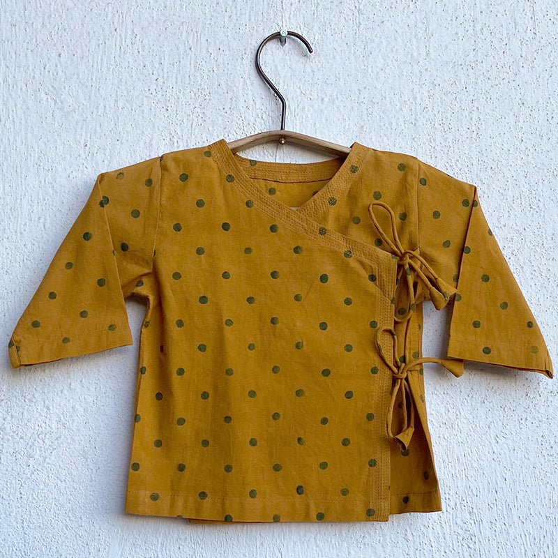 Wrap Top Mustard Yellow Polka Dot Top Organic Cotton Mustard