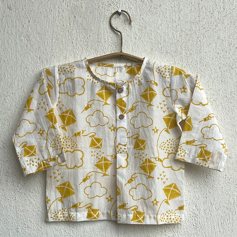 kite print organic cotton kurta makar sakranti festival