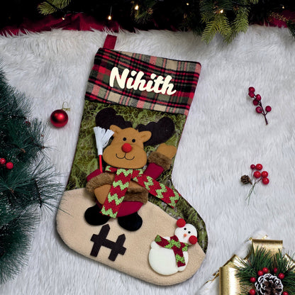 Classic Plaid Holiday Stocking - Reindeer