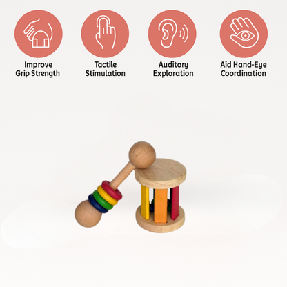 Newborn Rattle Fun Set – Montessori Wooden Rattle Toys for Infants and Babies (Set of 2)