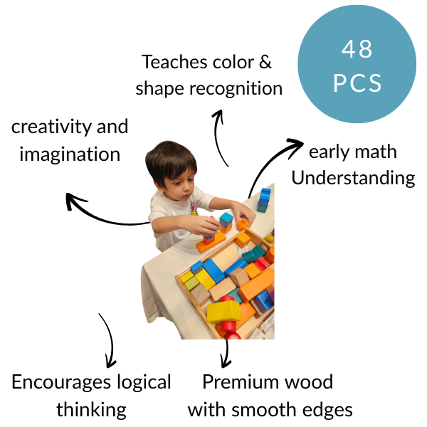 Wooden Building Blocks for kids 1 yrs+ (48 piece set)