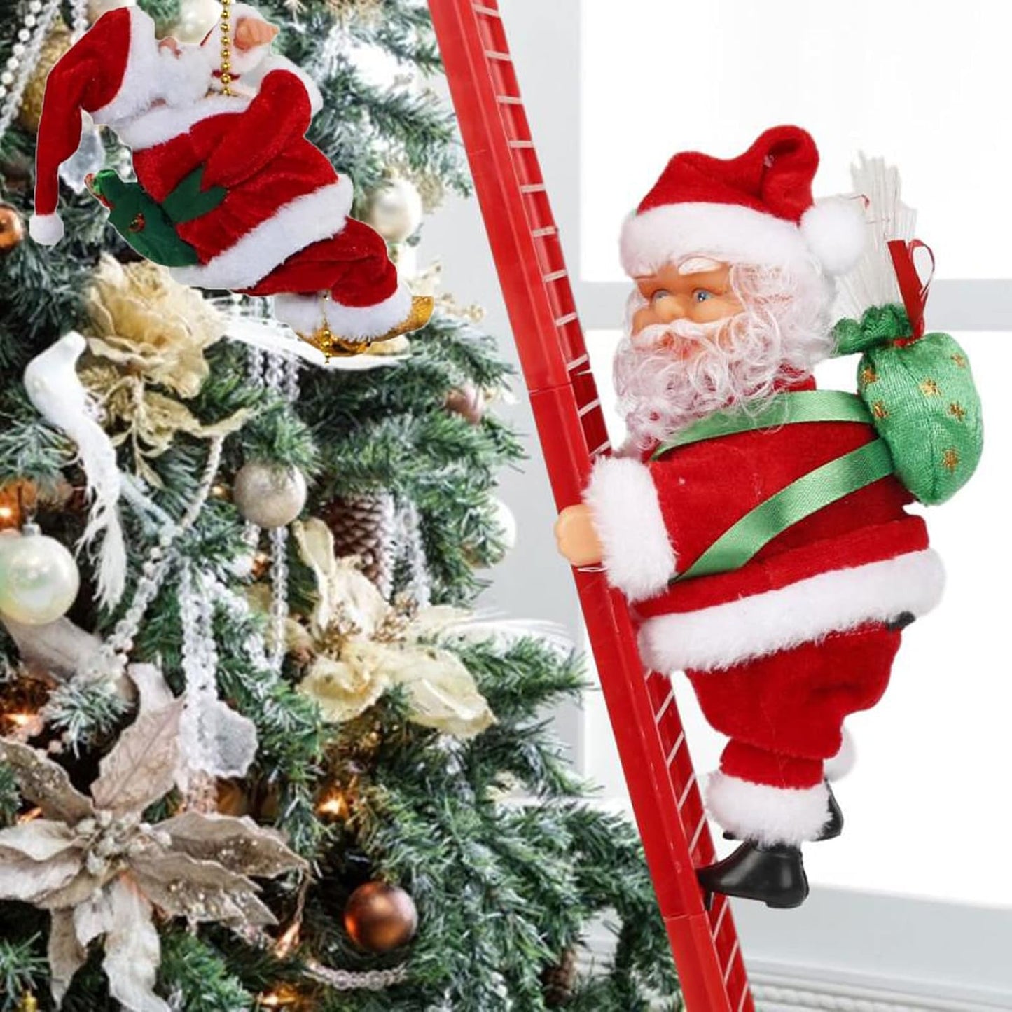 Musical Tree Climbing Santa Red Rise