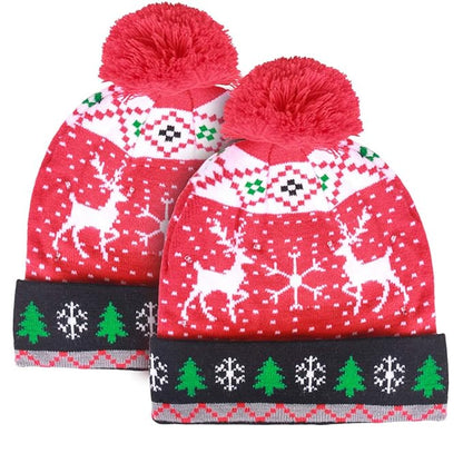 Nordic Reindeer Knit LED Beanie