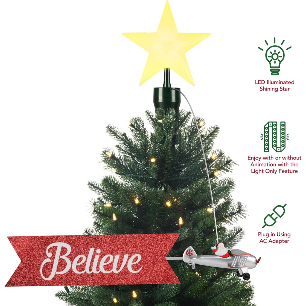 Mr. Christmas  Animated Biplane Tree Topper with Banner