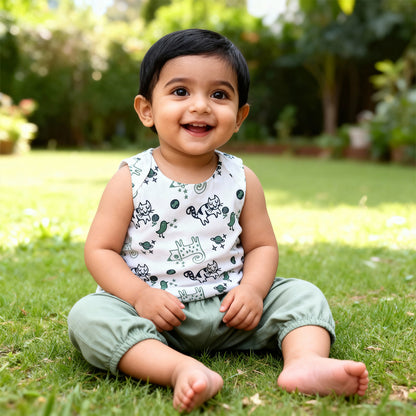 Organic Cotton Unisex Billi Print Jhabla Set