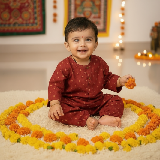 Organic Cotton Unisex Co-ord Set - Madder Raidana Print Kurta Top & Pyjama Pants