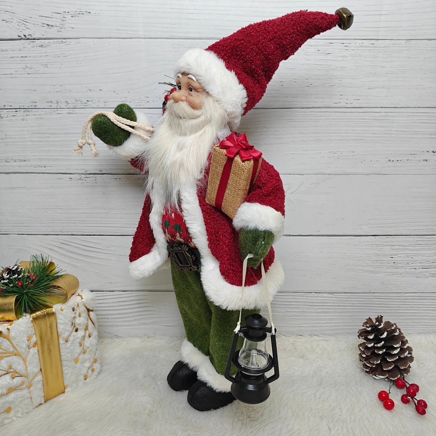 25" Evergreen Lantern Santa
