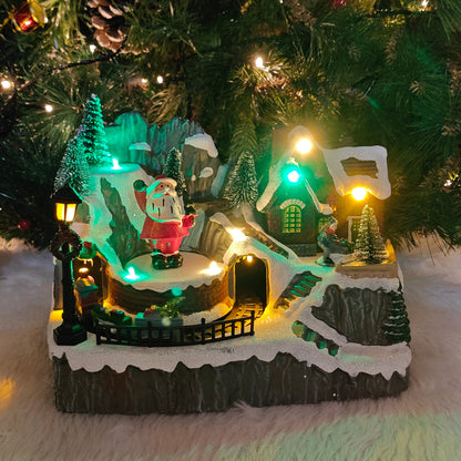 Light-Up Nativity Village with Rotating Santa