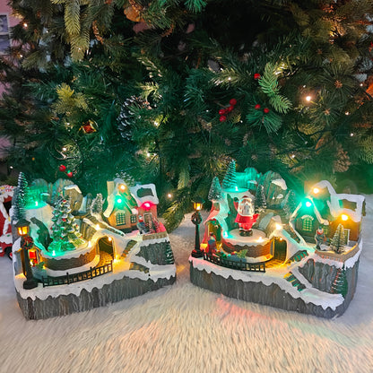Light-Up Nativity Village with Rotating Santa