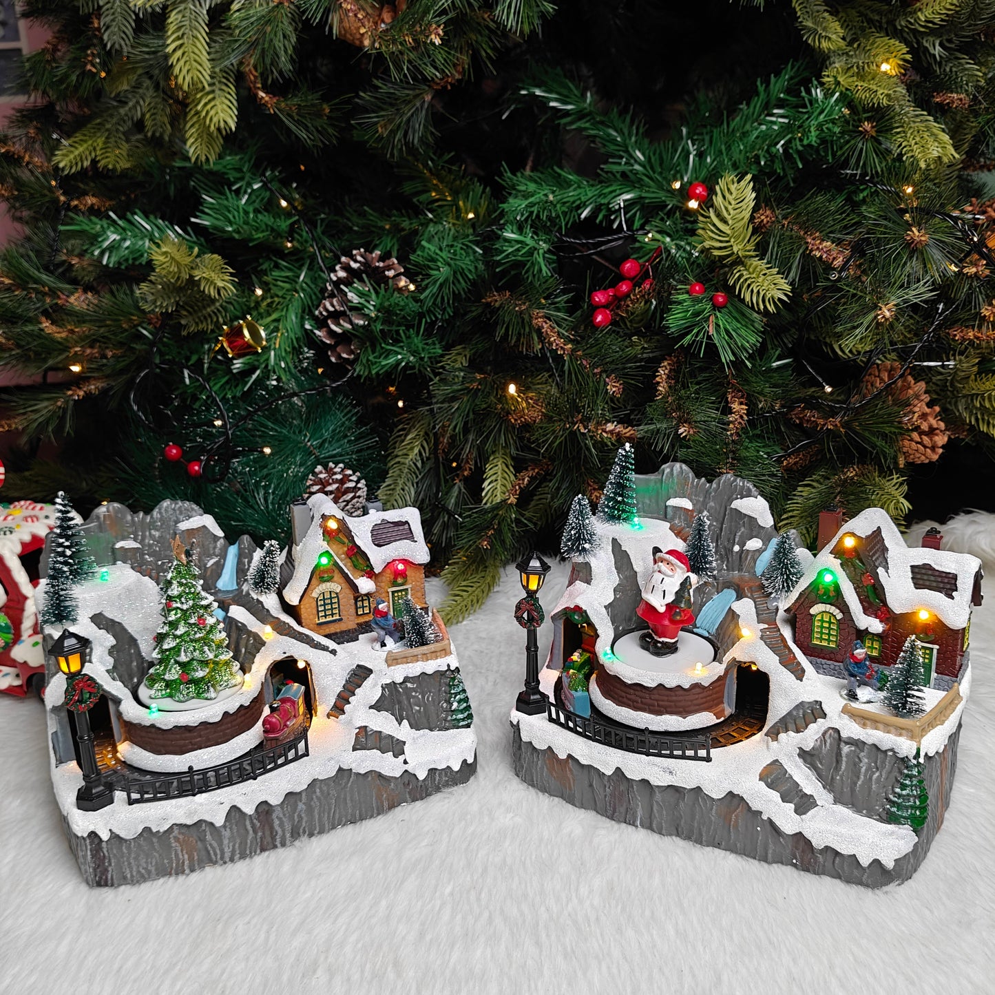 Light-Up Nativity Village with Rotating Santa