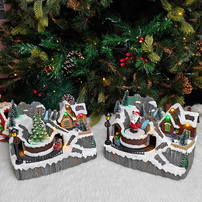 Light-Up Nativity Village with Rotating Santa