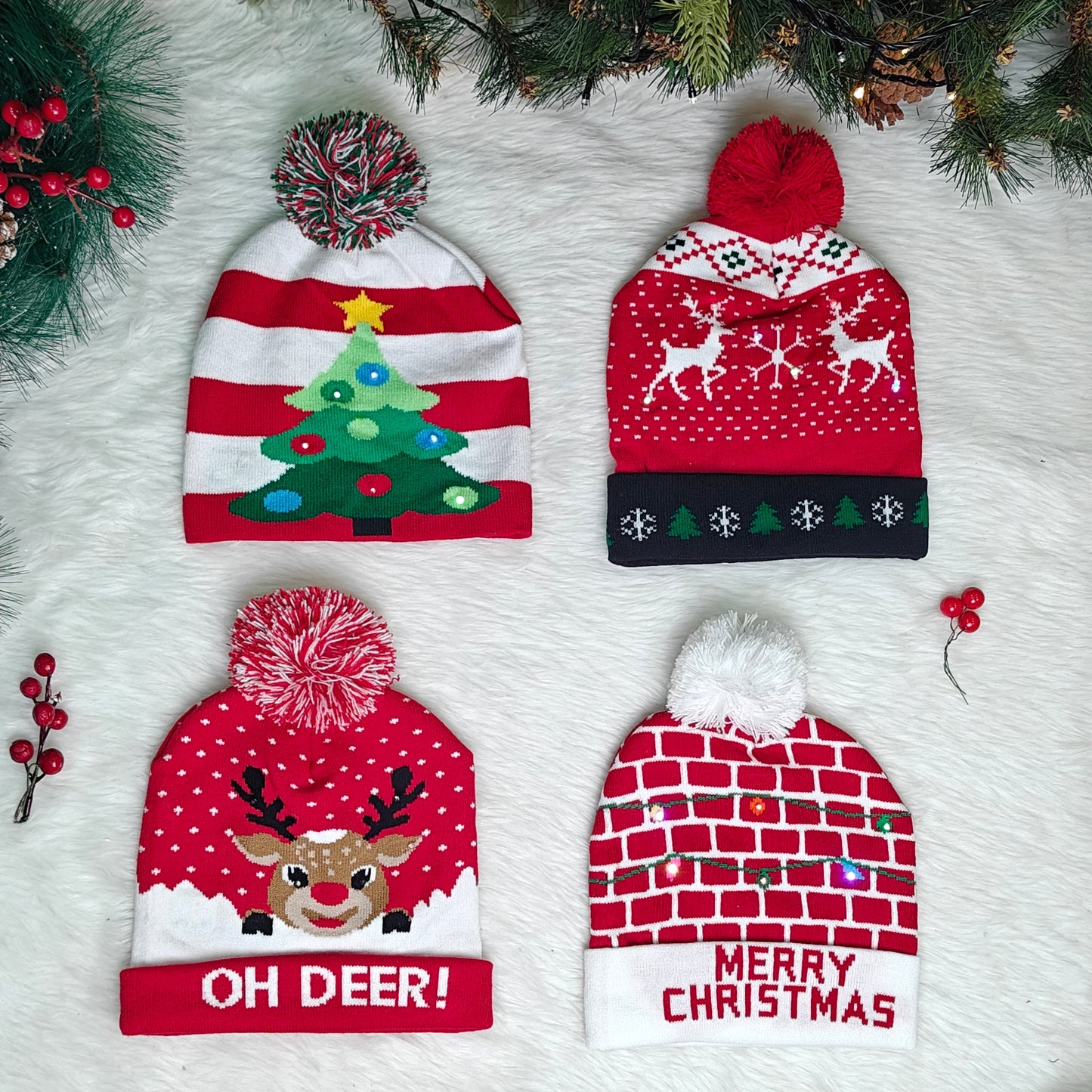 Twinkling Tree Knit LED Beanie