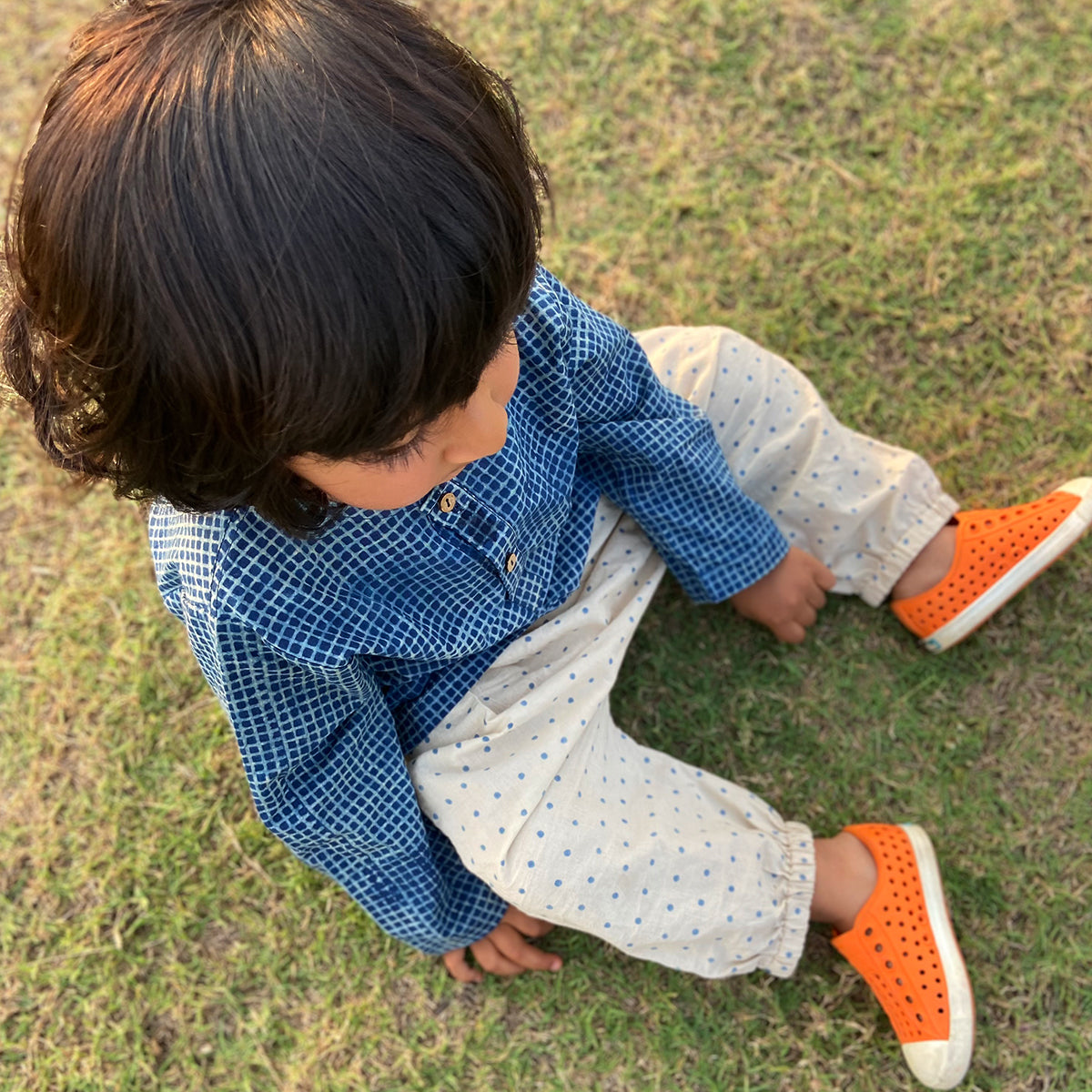 Organic Cotton Indigo Checks Kurta Top
