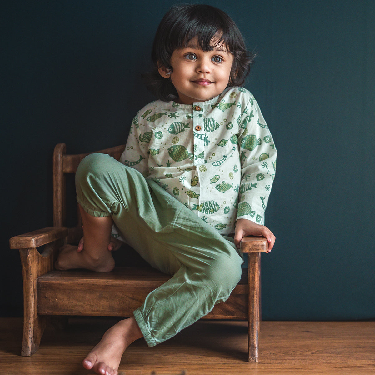 Organic Cotton Unisex Red Koi Kurta and Pyjama Pants Set