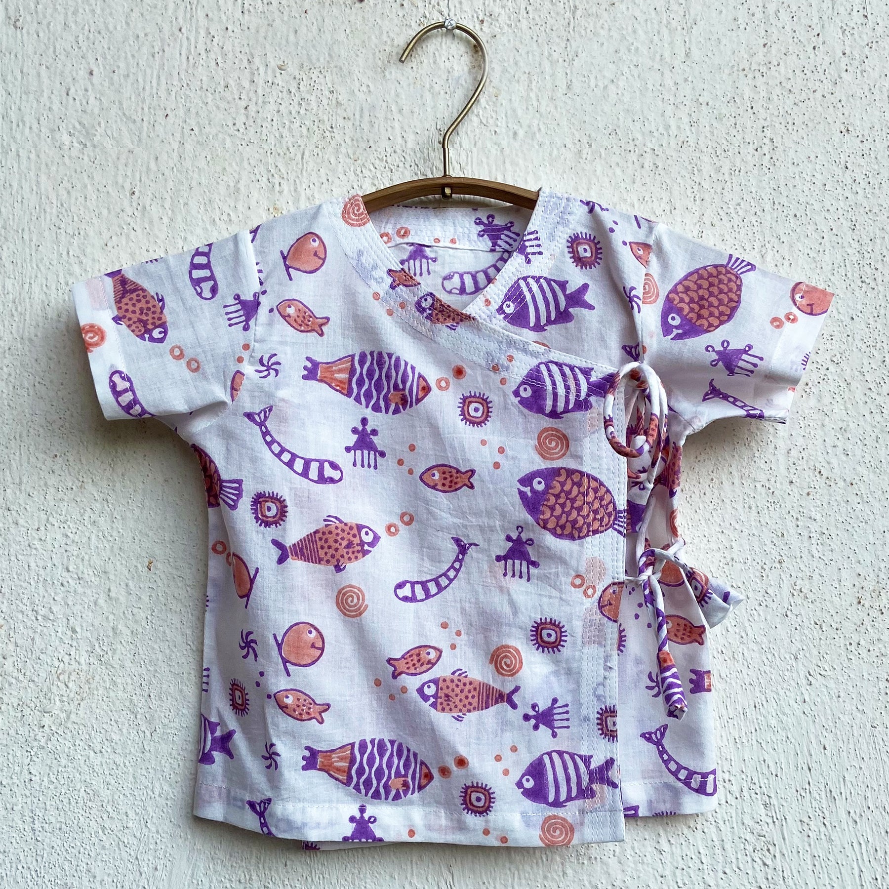 Organic Cotton Mint Koi Angarakha / Kimono Top