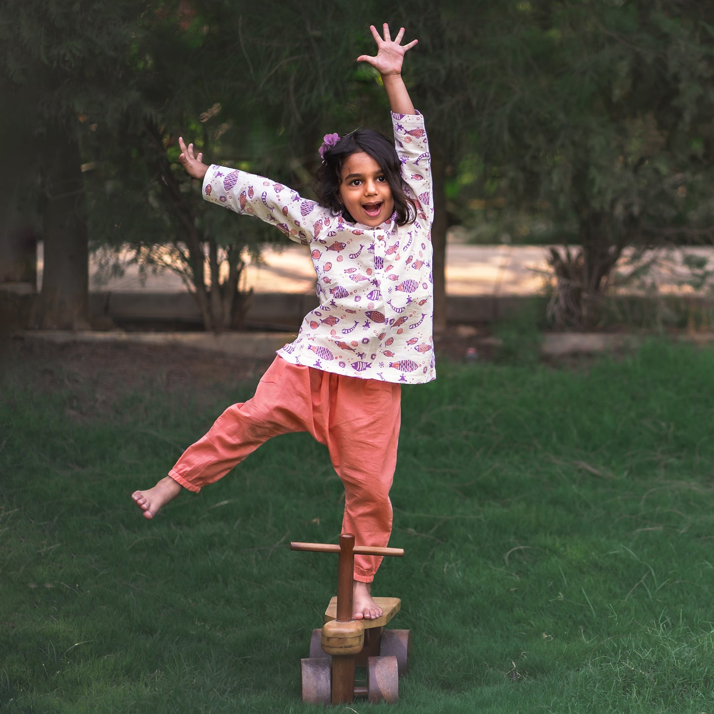 Organic Cotton Unisex Red Koi Kurta and Pyjama Pants Set