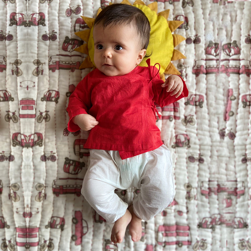 Organic Cotton Zoo Bag Yellow Angrakha White Pajama Pants Set Sensitive Skin Friendly Baby Clothes Whitewater Kids