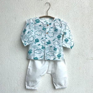 Organic Cotton Unisex Yellow Patang Kurta and Pyjama Pants Set