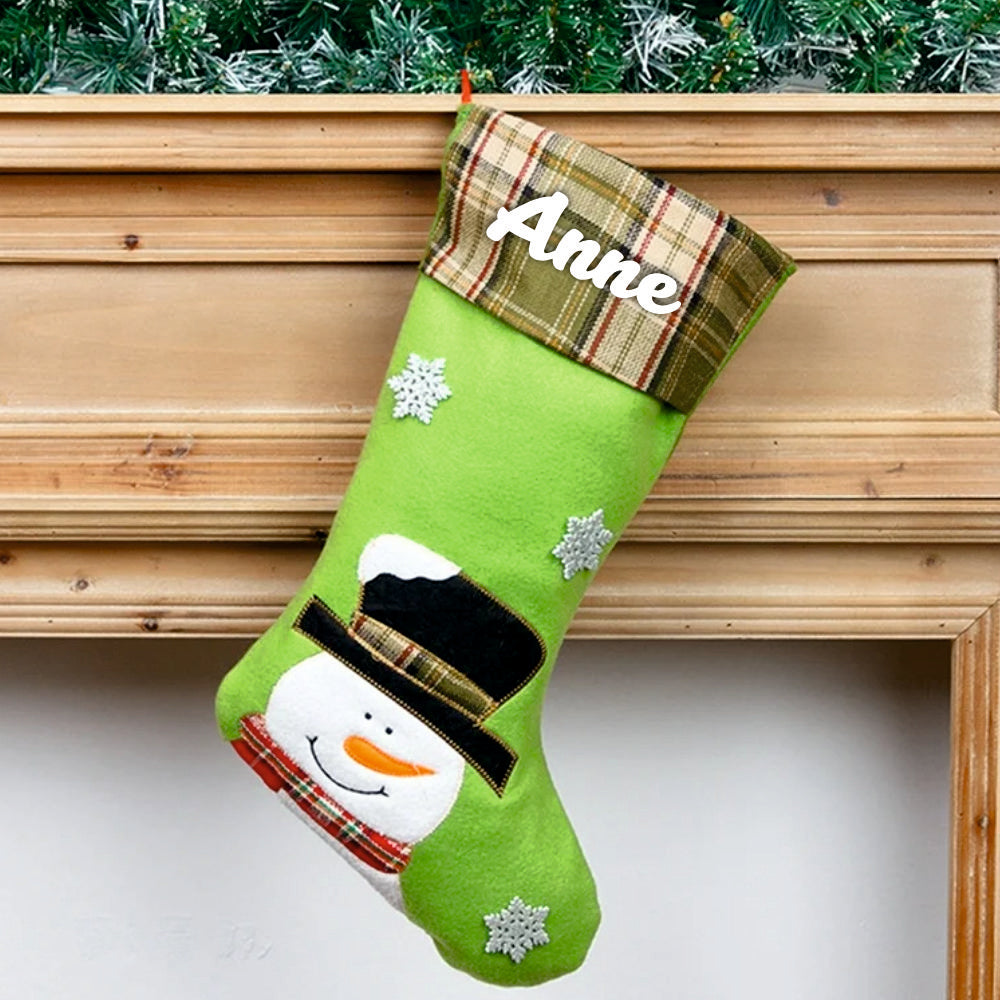 Plaid & Pine Stocking- Snowman