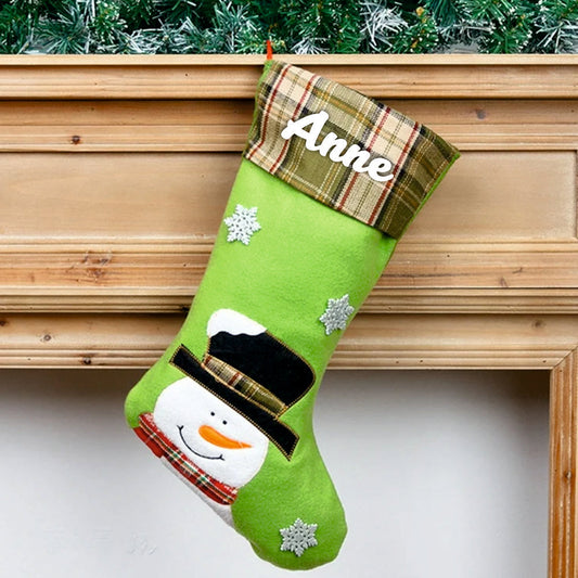 Plaid & Pine Stocking- Snowman