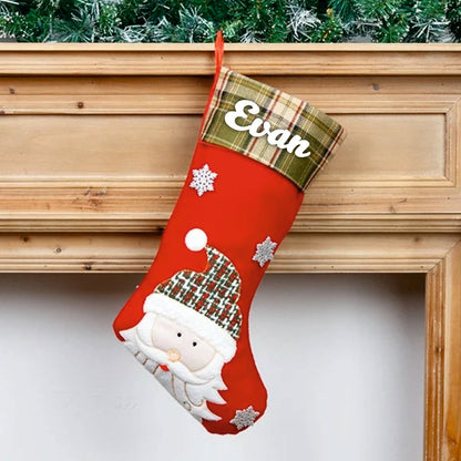 Plaid & Pine Stocking- Santa