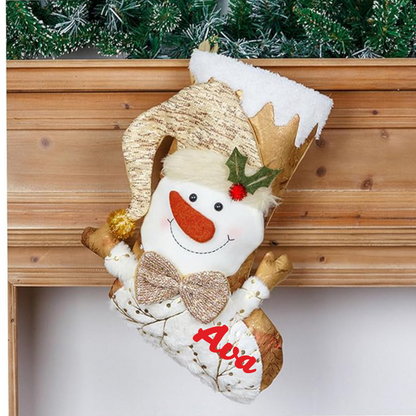 Golden Glow Stocking - Snowman